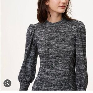 LOFT Navy and White Marbled Knit Puff Sleeve Top sweater Size Small Petite